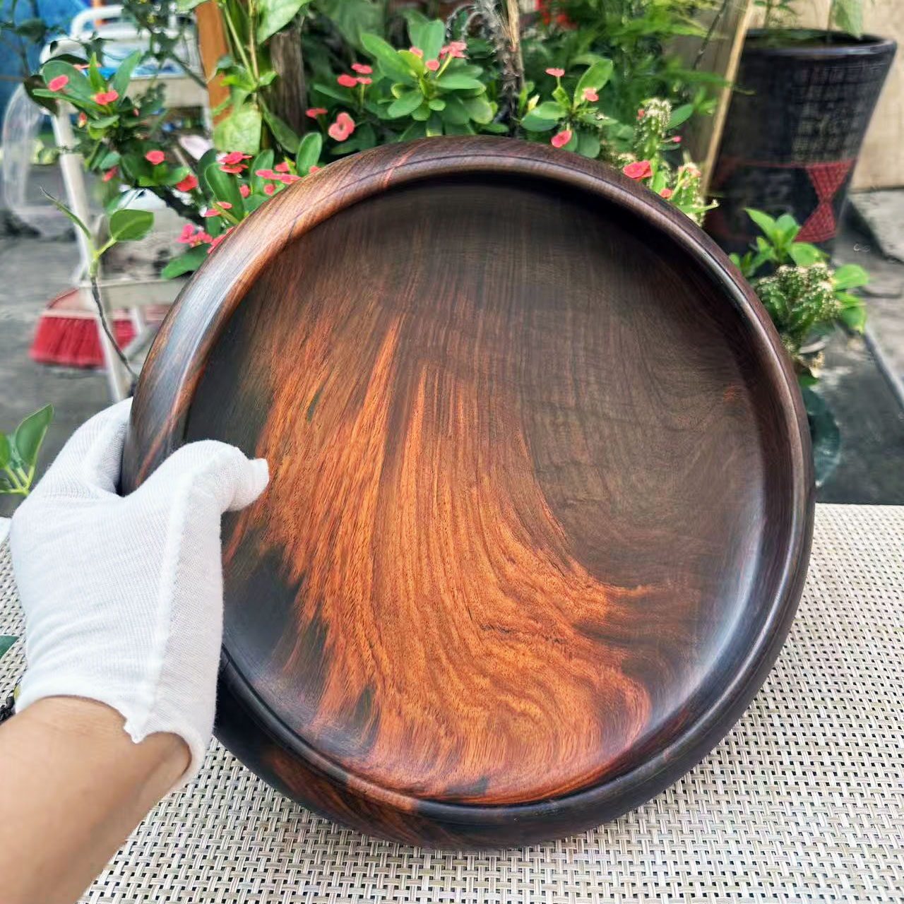 大红酸枝整木黑飘红果盘27.5×6交趾黄檀红木笔洗茶洗一物一拍