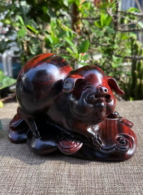 老挝大红酸枝木雕招财猪摆件交趾黄檀福猪整木红木实木礼品收藏