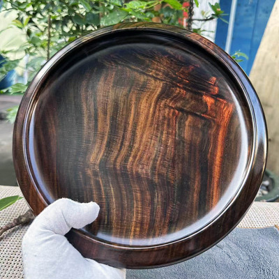 大红酸枝黑飘红水波纹整木果盘交趾黄檀红木茶托工艺礼品收藏实拍