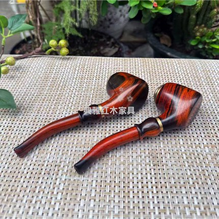 大红酸枝黑飘红老料烟斗长15.5交趾黄檀红木烟嘴烟具工艺礼品实拍