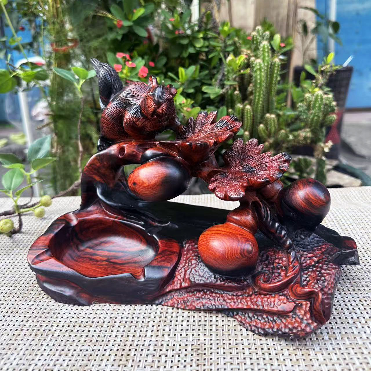大红酸枝整木招财松鼠摆件26×15×18交趾黄檀红木葫芦工艺礼品