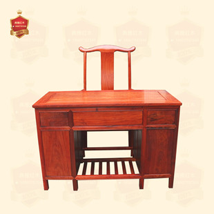 红木家具 大果紫檀素面书桌写字台 缅甸花梨木电脑桌办公桌二件套