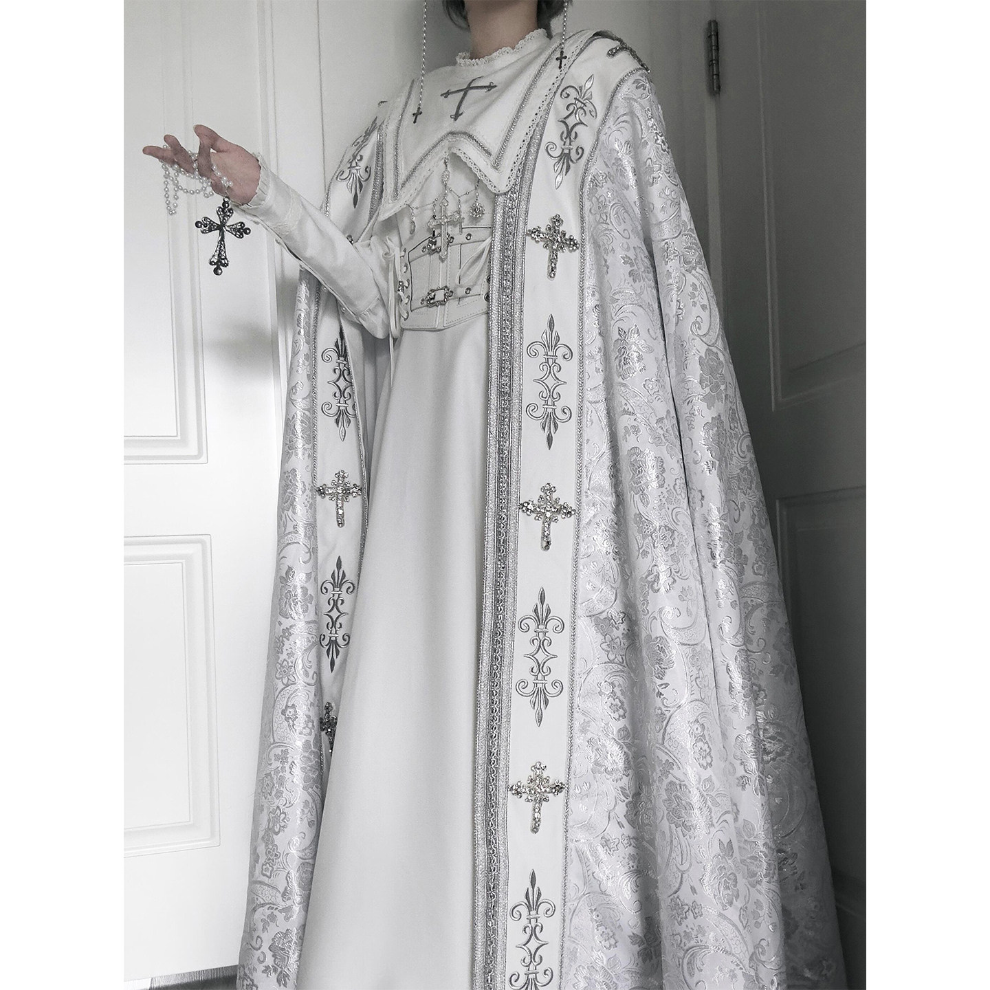 晚礼服白色哥特风修女风lolita裙图片