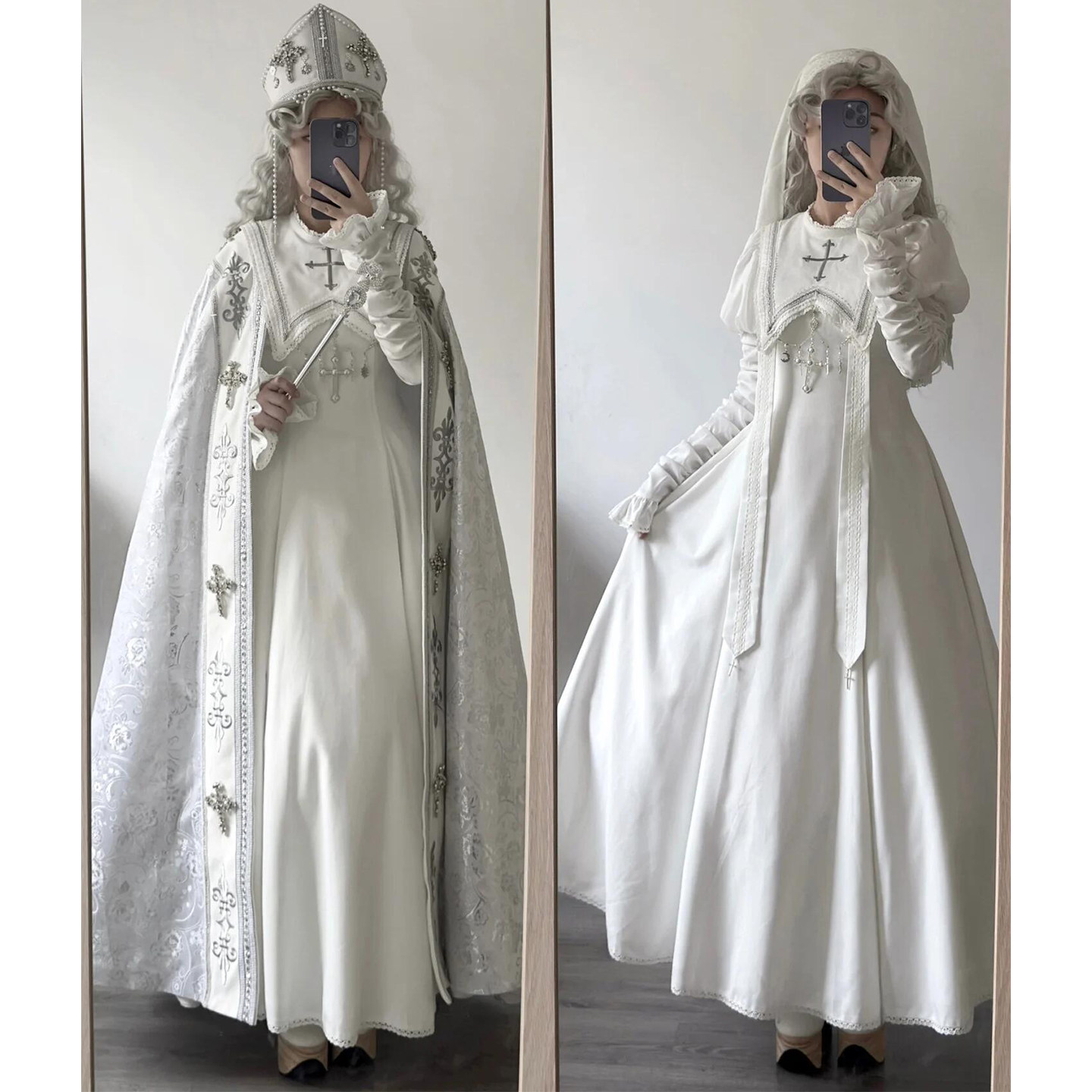月夜祈祷白哥特式lolita裙子斗篷