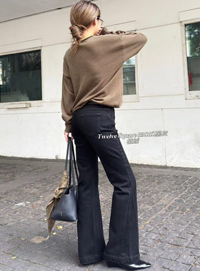 Twelve Square新款2025年冬季83011Z黑灰色植绒女微喇女牛仔裤