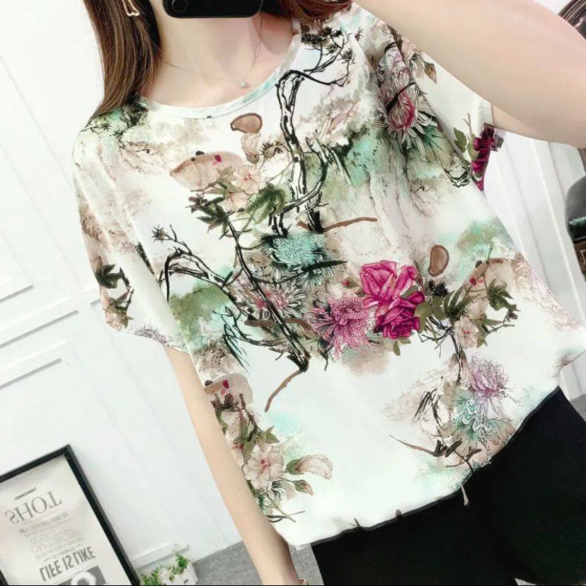 棉绸面料夏季宽松大码短袖上衣显瘦人造棉大码女装遮肚百搭T恤衫,女装/女士精品,T恤,淘宝优惠券,粉丝福利购,淘宝优惠卷