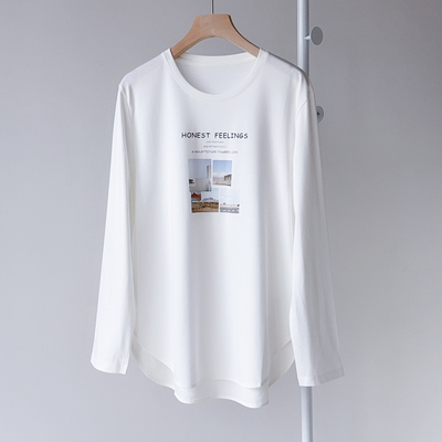 桑蚕丝+醋酸+莱赛尔 纯白色 圆领长袖打底衫薄款T恤女