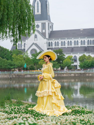 欧式宫廷裙法式中世纪复古贵族礼服巴斯尔裙公主长裙话剧影楼写真