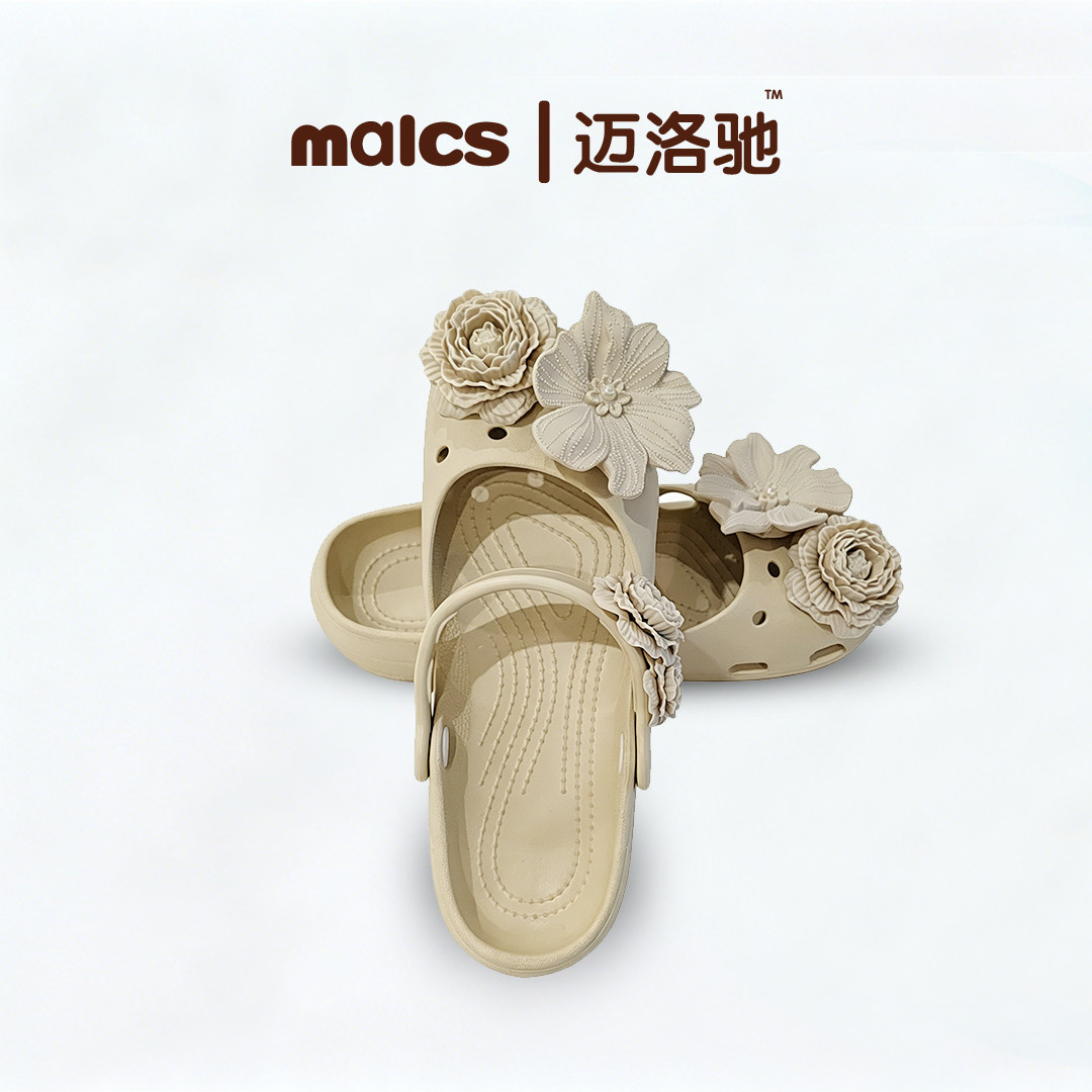 malcs迈洛驰品牌芭蕾洞洞鞋时尚淑女风外穿凉鞋立体鞋花一脚蹬