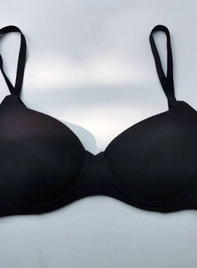 出口日本上薄下厚青年纯色黑色软钢圈光面性感文胸内衣75C75D80D