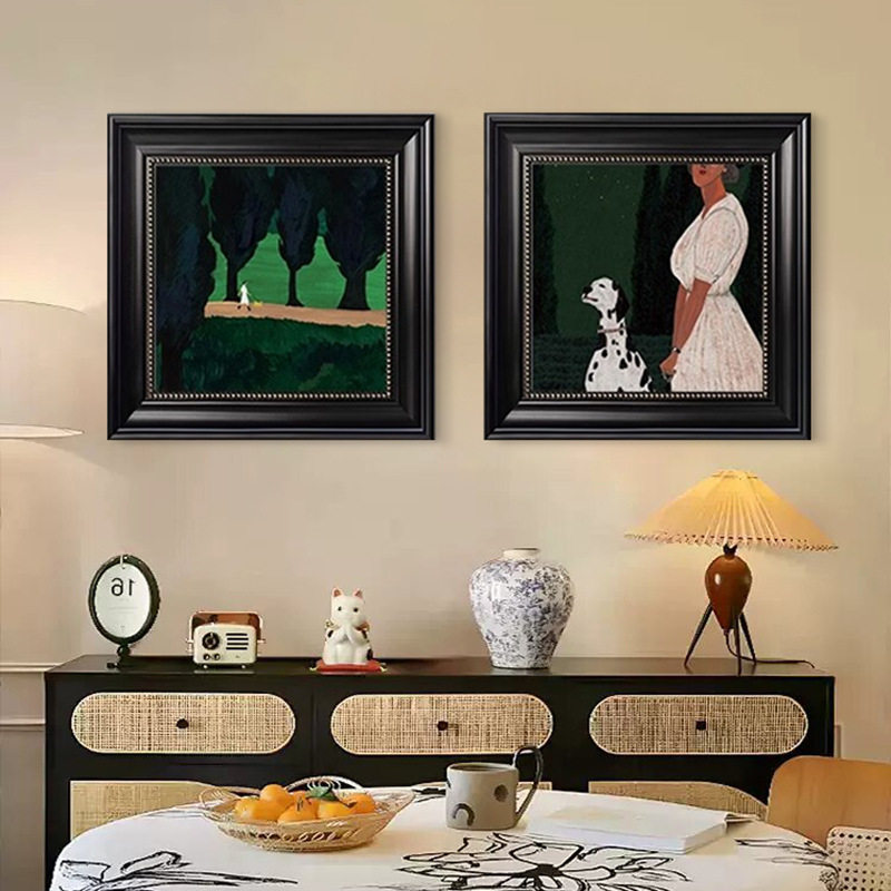 中古风客厅装饰画小众艺术高级感卧室餐厅壁画复古抽象人物摆挂画