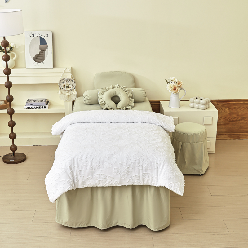 夏蜜新款美容床罩四件套立体剪花纯色简约按摩美容用床罩四季通用