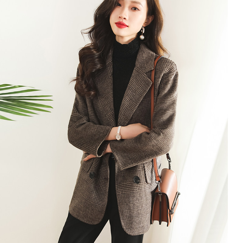 双面羊绒大衣女2024年秋冬新款韩版格子毛呢外套显瘦气质中长大衣