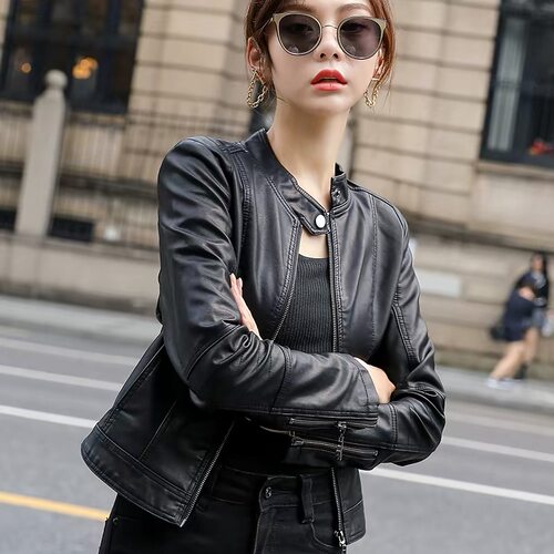 海宁皮衣女2026年新款短款皮衣女外套秋冬加厚机车立领爆款皮夹克