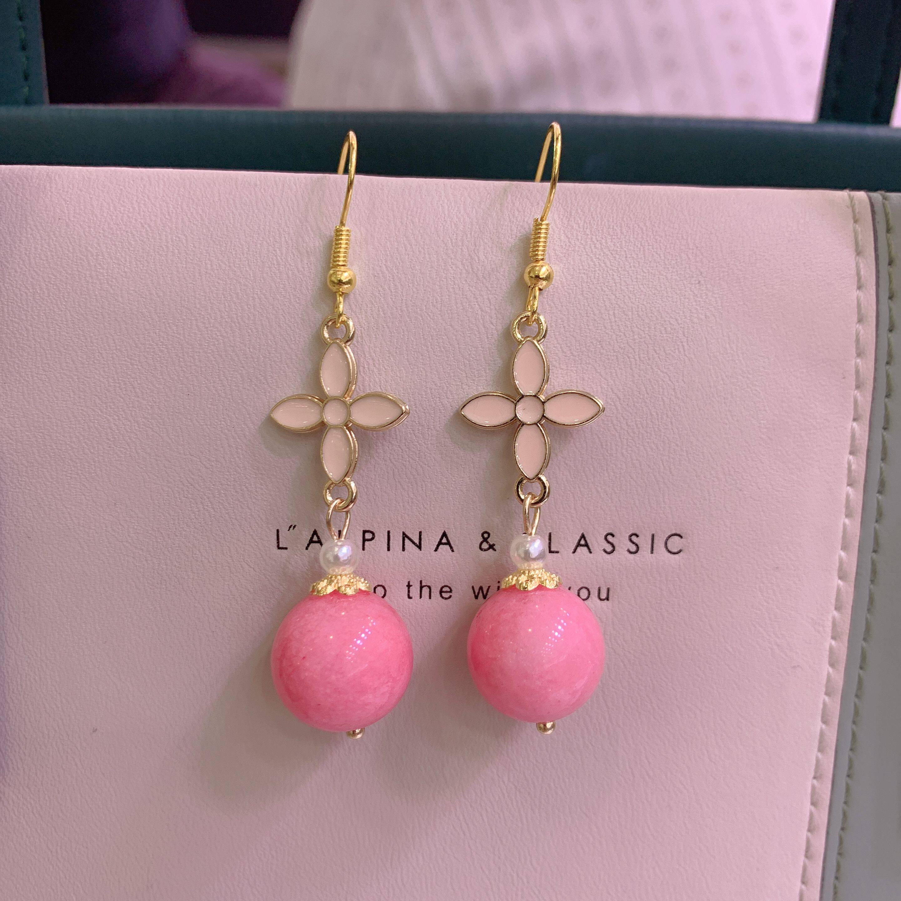 古风耳饰清新粉玉髓耳坠精致耳环女感轻奢古典旗袍配饰时尚款