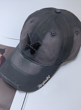 李诺服饰原创设计帽子金属蝴蝶小众鸭舌帽女生甜酷辣妹软顶棒球帽