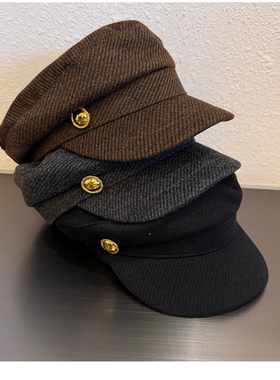 复古美拉德咖色贝雷帽女秋冬季平顶鸭舌帽子时髦百搭八角帽画家帽