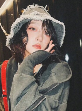 关晓彤同款渔夫帽女日系水洗复古做旧毛边水桶帽个性潮流嘻哈帽子