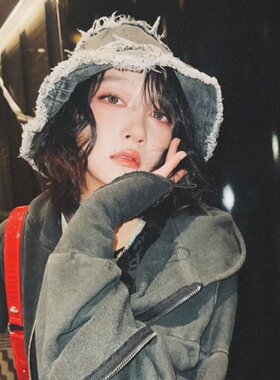 关晓彤同款渔夫帽女日系水洗复古做旧毛边水桶帽个性潮流嘻哈帽子