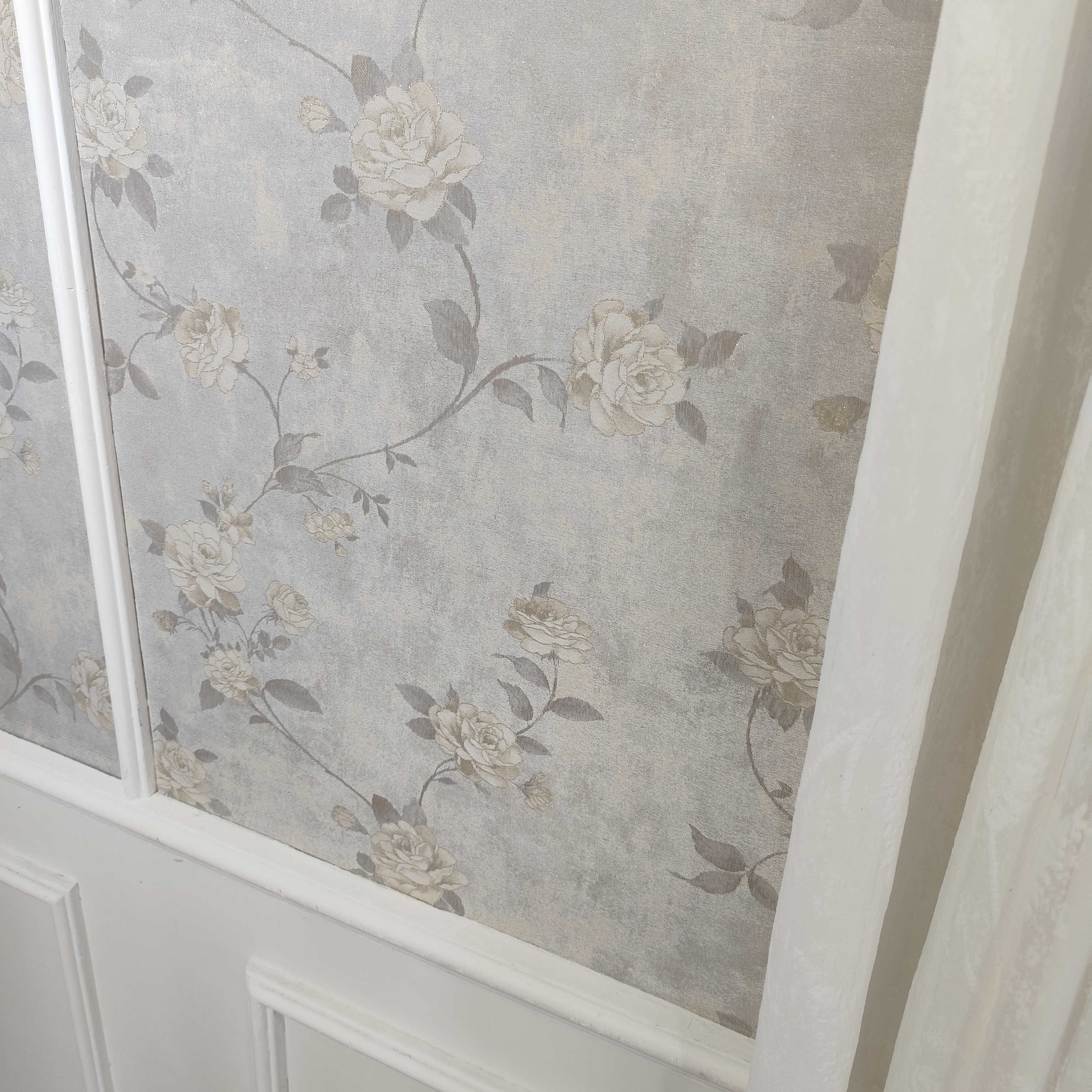 美式乡村田园风金丝花卉全屋无缝墙布 米灰色客厅卧室背景墙碎花