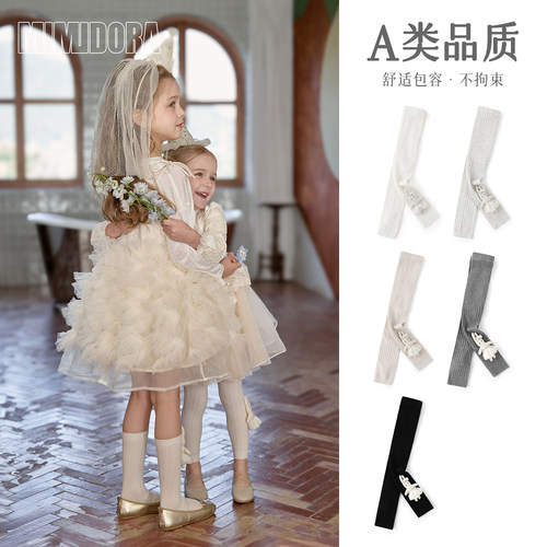 女童打底裤春季新款外穿儿童纯色竖条九分裤女宝宝可爱公仔打底袜