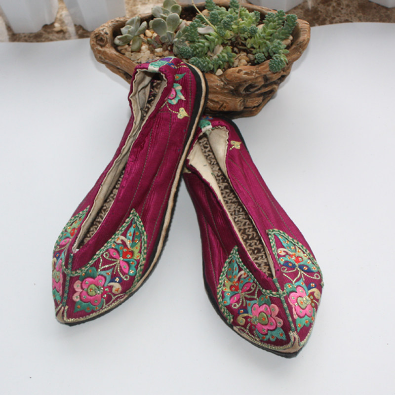 30码纯手工尖头超小码鞋子满花套脚缎面三寸金莲收藏裹脚鞋双12