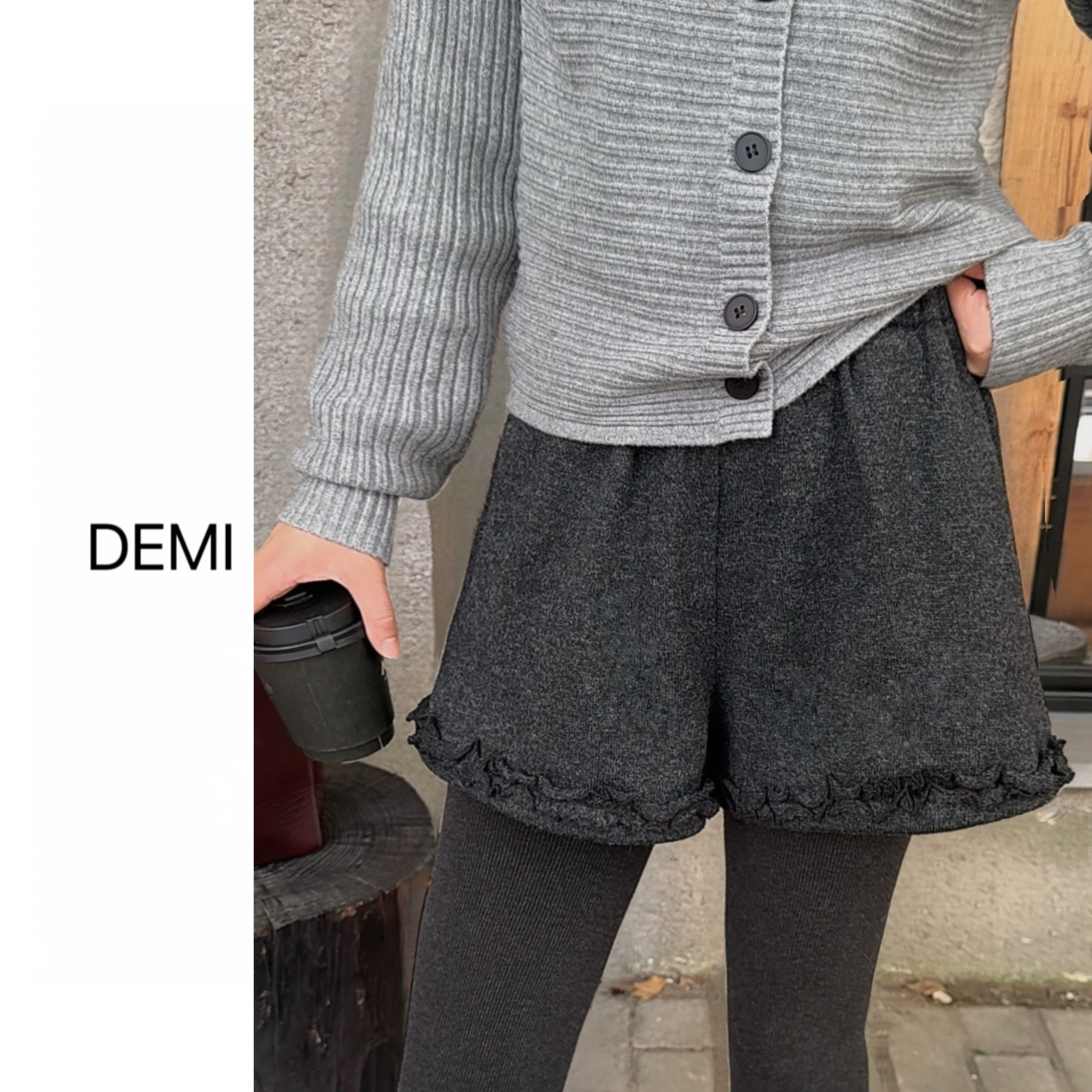 MISS RUILI 定制秋冬木耳花边毛呢短裤百搭显瘦休闲加绒靴裤F1404