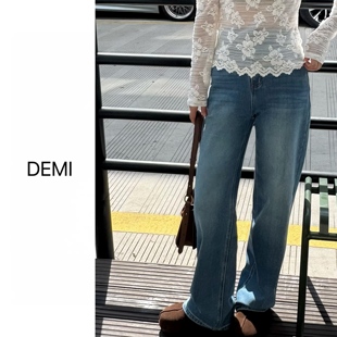 F1220 女高腰显瘦牛仔裤 MISSRUILI定制复古宽松显瘦修身 直筒牛仔裤