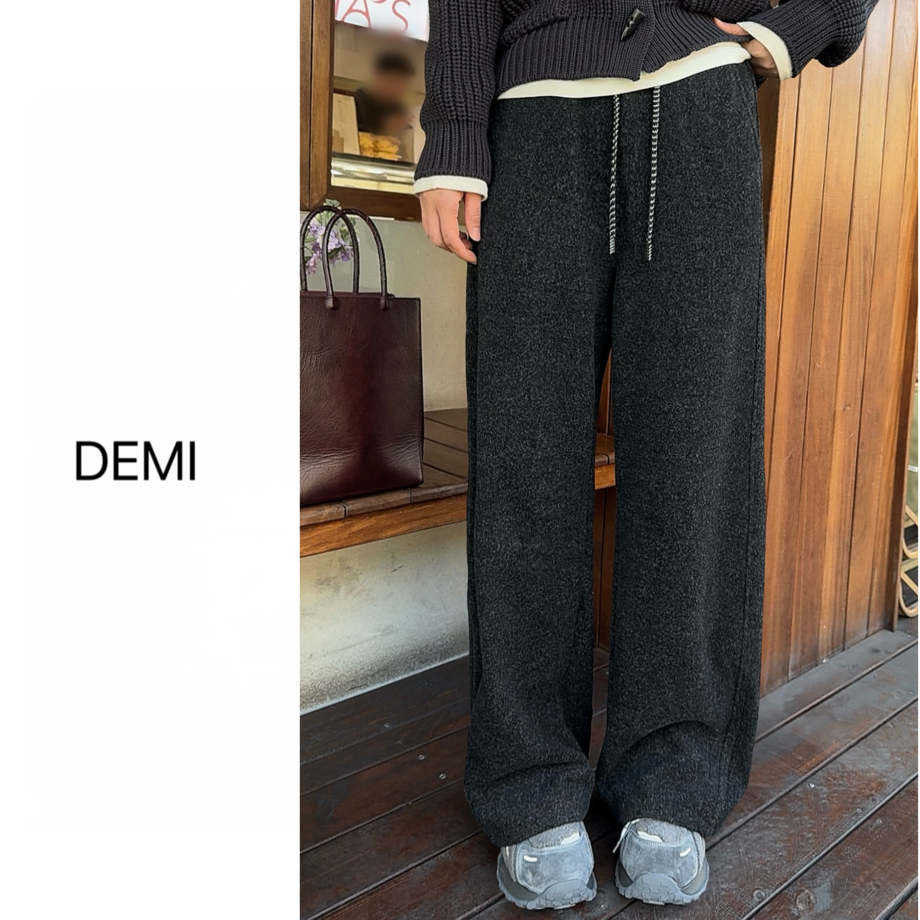 MISS RUILI 定制 秋冬极简高腰抽绳直筒休闲显瘦弯刀裤F1419