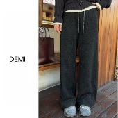 秋冬极简高腰抽绳直筒休闲显瘦弯刀裤 定制 F1419 RUILI MISS