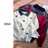 秋冬百搭柔软拼接翻领爱心针织气质毛衣F1564 定制 MISS RUILI