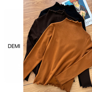 MISS RUILI 定制韩版新款纯色基础显瘦内搭木耳边软糯上衣F1597