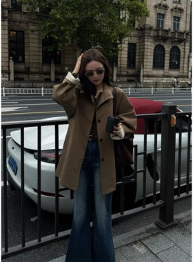 MISS RUILI定制   新款秋款时髦立领廓形气质小个子风衣外套F2517