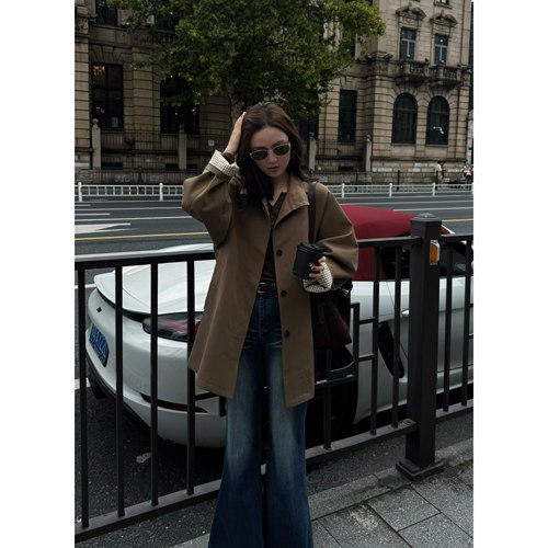 MISS RUILI定制   新款秋款时髦立领廓形气质小个子风衣外套F2517