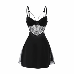 性感内衣女法式 吊带睡衣裙纯欲 蕾丝小胸钢圈聚拢胸罩显大文胸套装