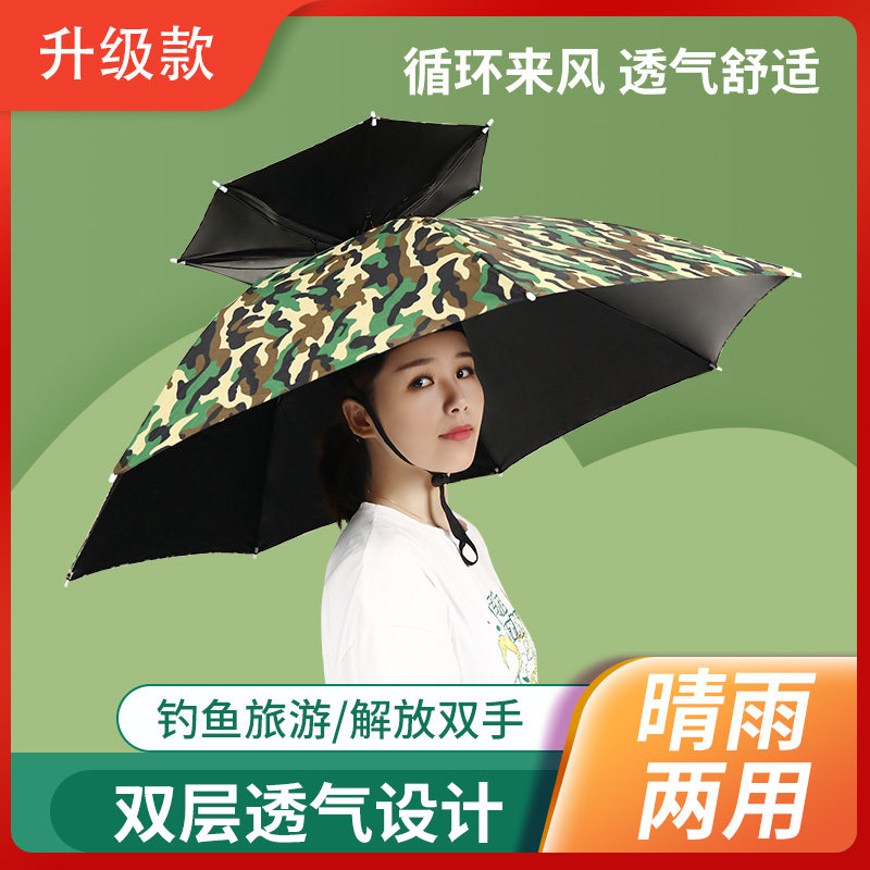 头戴雨伞黑胶防晒钓鱼伞防紫外线斗笠户外折叠头伞帽垂钓大号遮阳