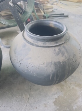 中式侘寂风复古黑色粗陶陶罐客厅陶瓷花瓶摆件酒店博古架软装饰品