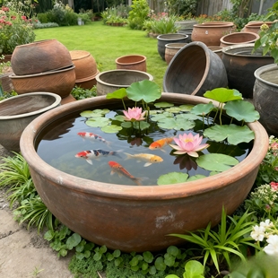 大水缸储水家用陶瓷大号养鱼瓦缸粗陶缸陶土小瓷睡莲盆