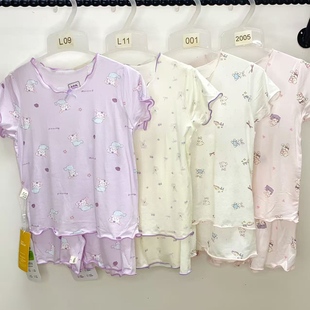 捡漏短袖短裤女童睡衣木耳边莫代尔薄款夏空调家居服女宝内衣套装