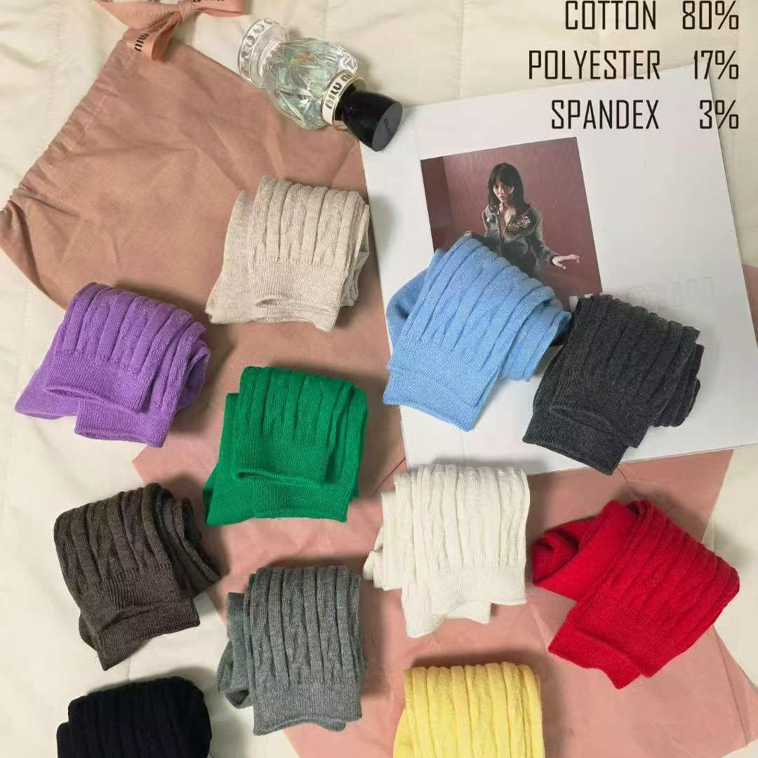 现AILEN韩国袜子正品秋新品80%棉质复古纯色麻花简约百搭女中筒袜