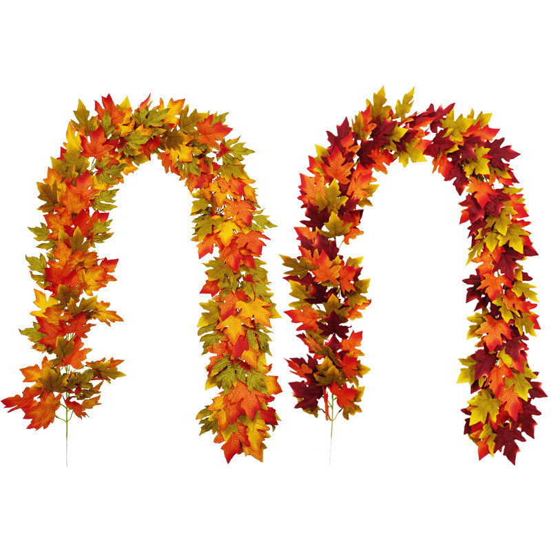 高档仿真红枫叶藤条壁挂秋季假树叶万圣节圣诞橱窗吊顶墙面装饰花