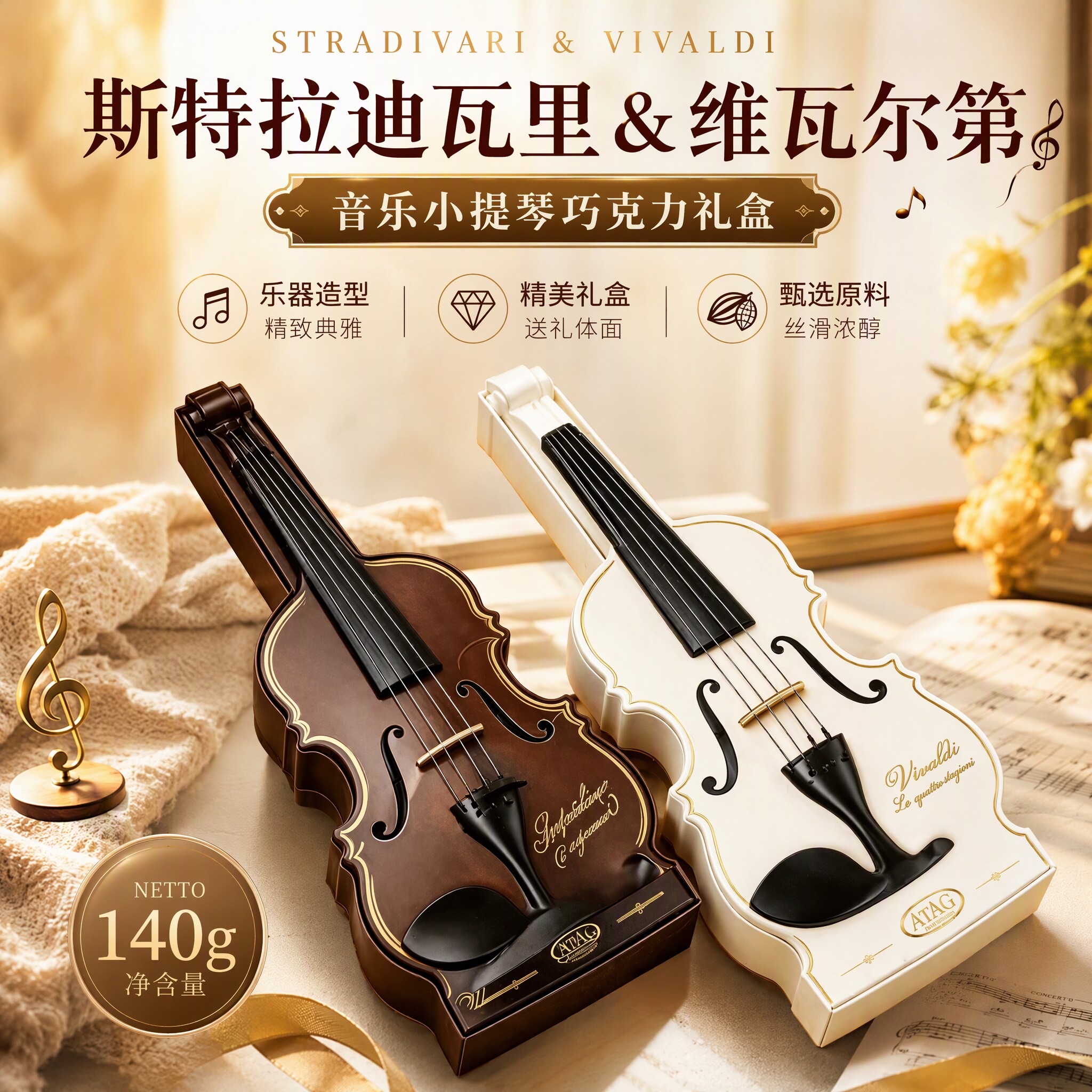 俄罗斯进口维瓦尔第小提琴巧克力音乐礼盒创意伴手礼140g某音同款