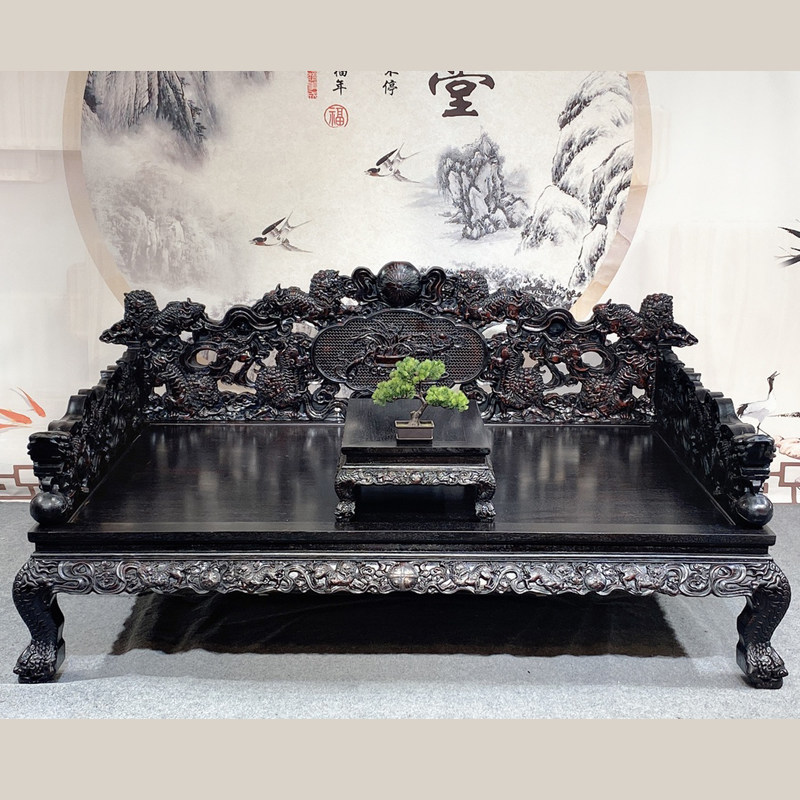 新中式仿古红花梨木邵氏紫檀全实木罗汉床榻老式雕花休闲床扶手椅