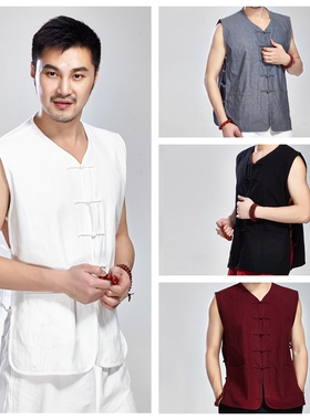 青年汗衫背心男纯棉布夏薄款中老年唐装马甲宽松坎肩加肥加大无袖