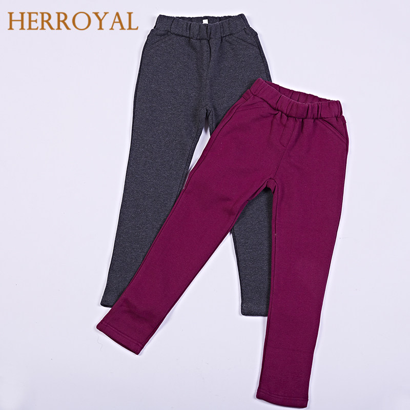 HERROYAL儿童女童运动裤秋冬季儿童抓绒裤打底裤加绒裤子纯棉