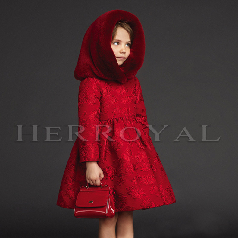HERROYAL春秋装圣诞浮雕公主礼服外套女童连衣裙大衣亲子
