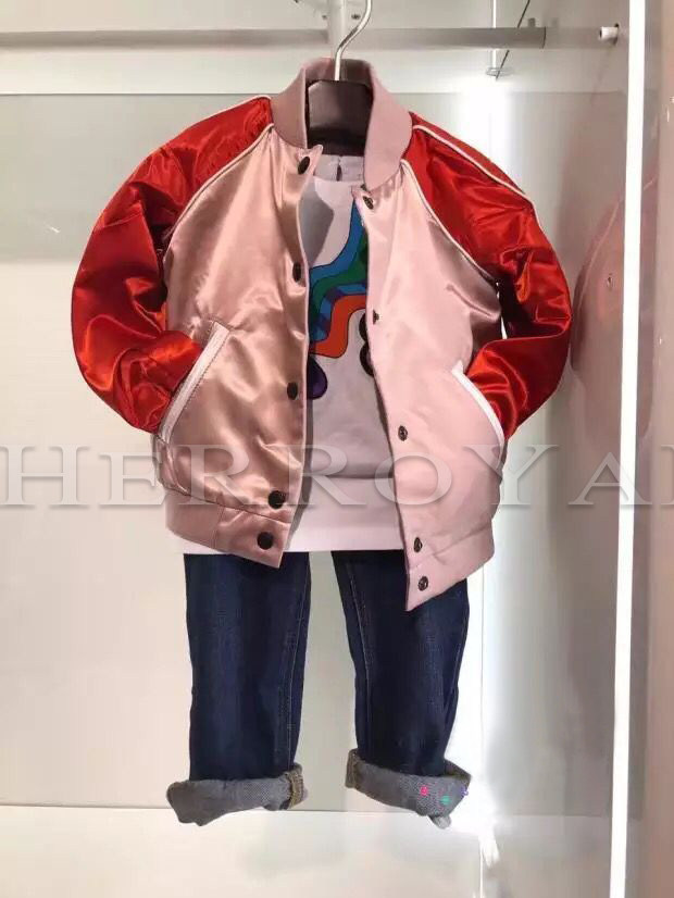 HERROYAL春装潮男童女童儿童装缎面刺绣棒球服夹克外套