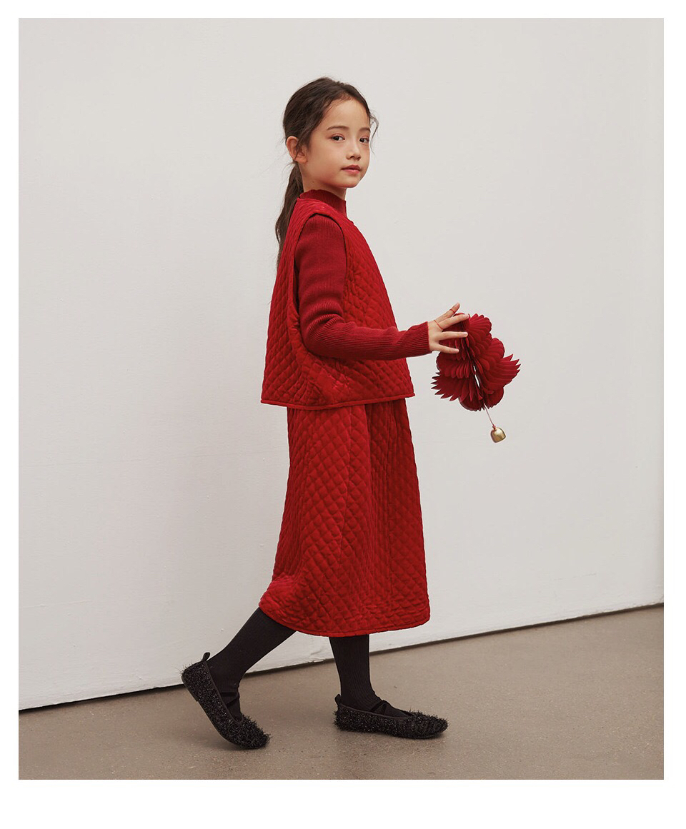 豆妞IAMDOU 100-160码高级感红色丝绒套装裙新年拜年服马甲半身裙