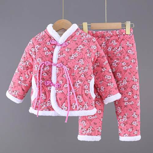 加厚棉衣套装冬季新款女童拜年服