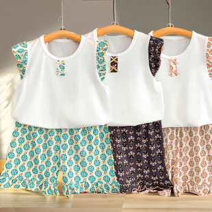 新款 女孩宝宝薄款 女童短袖 套装 睡衣家居服空调服可外穿 短裤 夏季